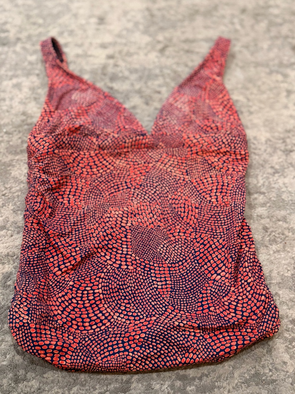 Title Nine Red and Navy Printed V-Neck Swim Tank